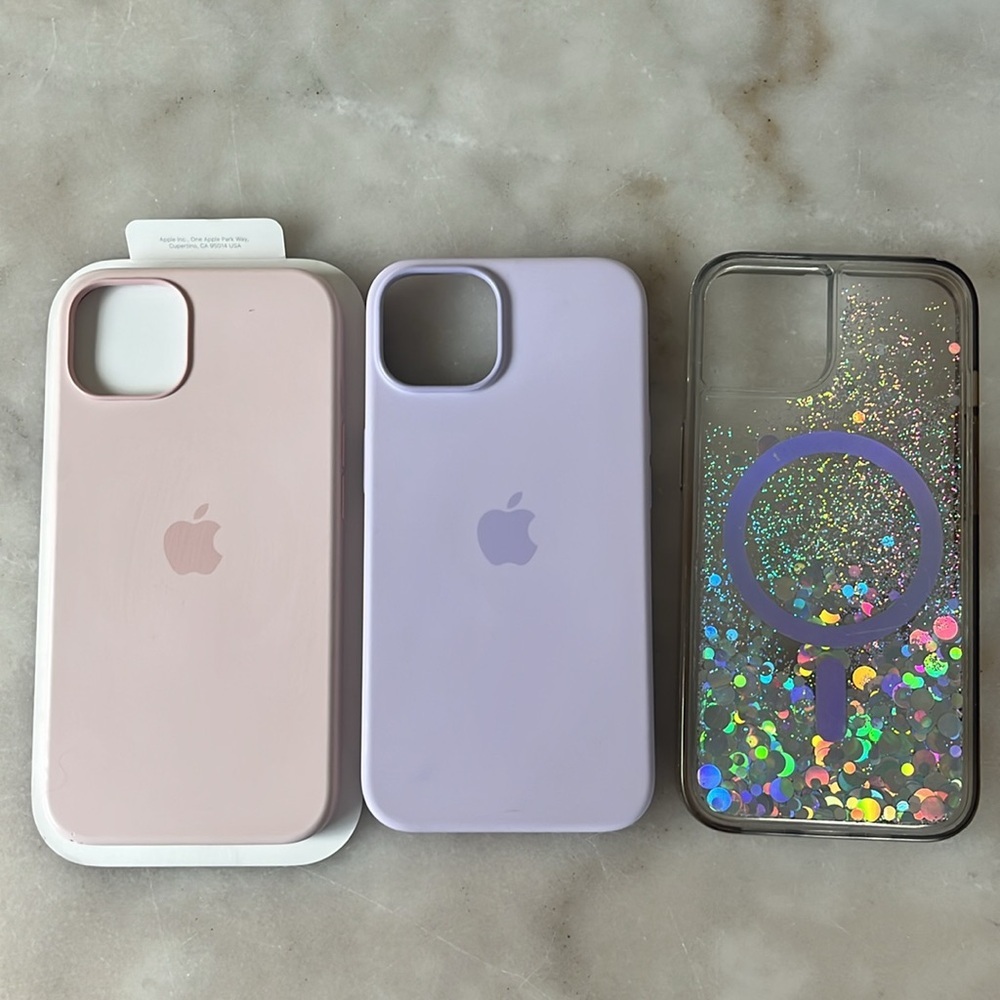 Apple iPhone 13 Silicone Case Set of 3 Purple,  Pink and Glitter Pink Sky Case - Picture 3 of 15